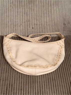 Rafinato Ivory Genuine Leather Boho Hobo Bag - Braided Handle